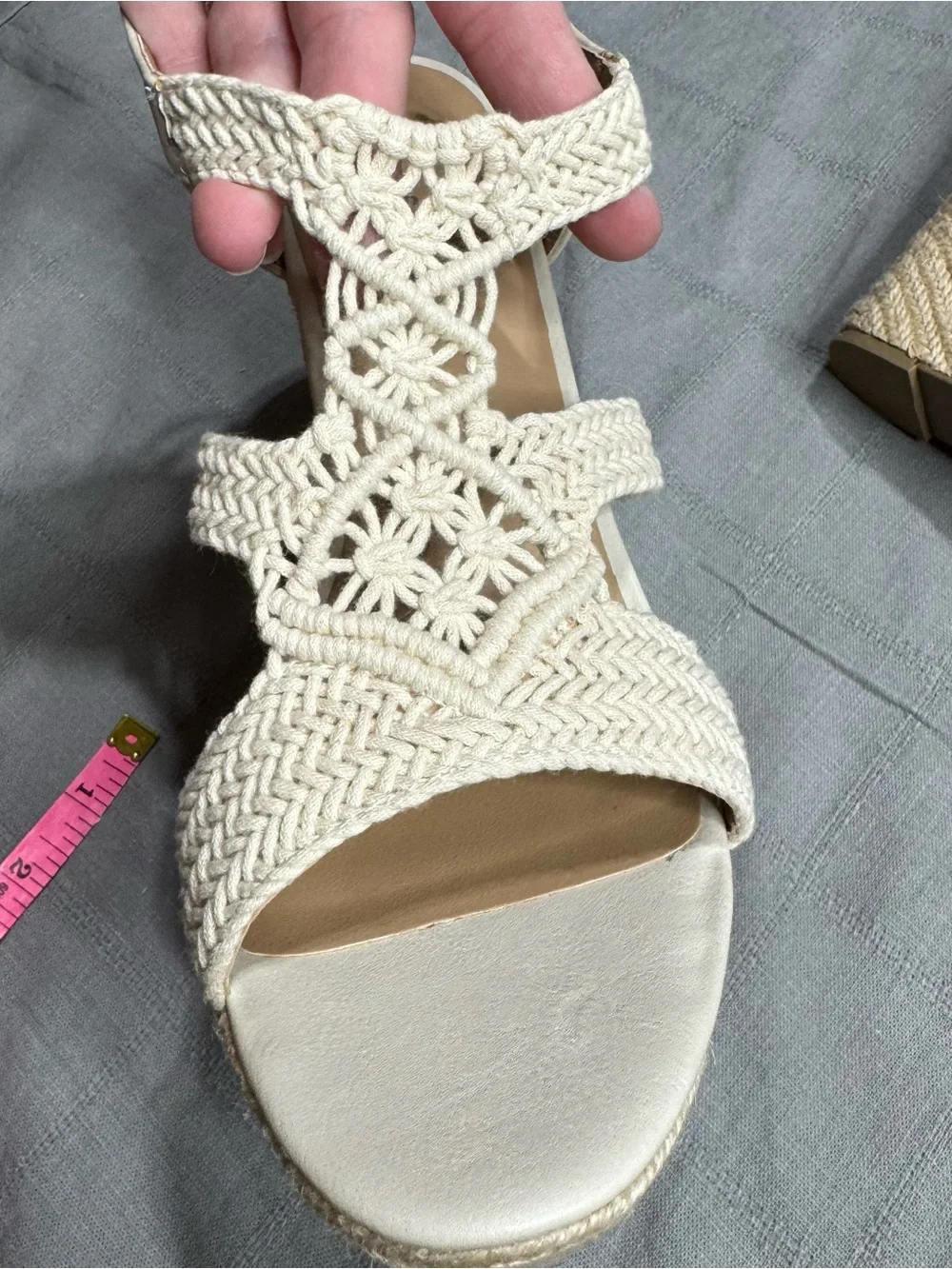 Sun + Stone Crochet Wedge Sandals Ivory Coastal Boho 11 - Picture 6 of 14
